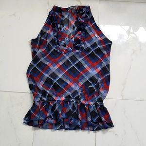 Plaid Sleevless Sheer shirt